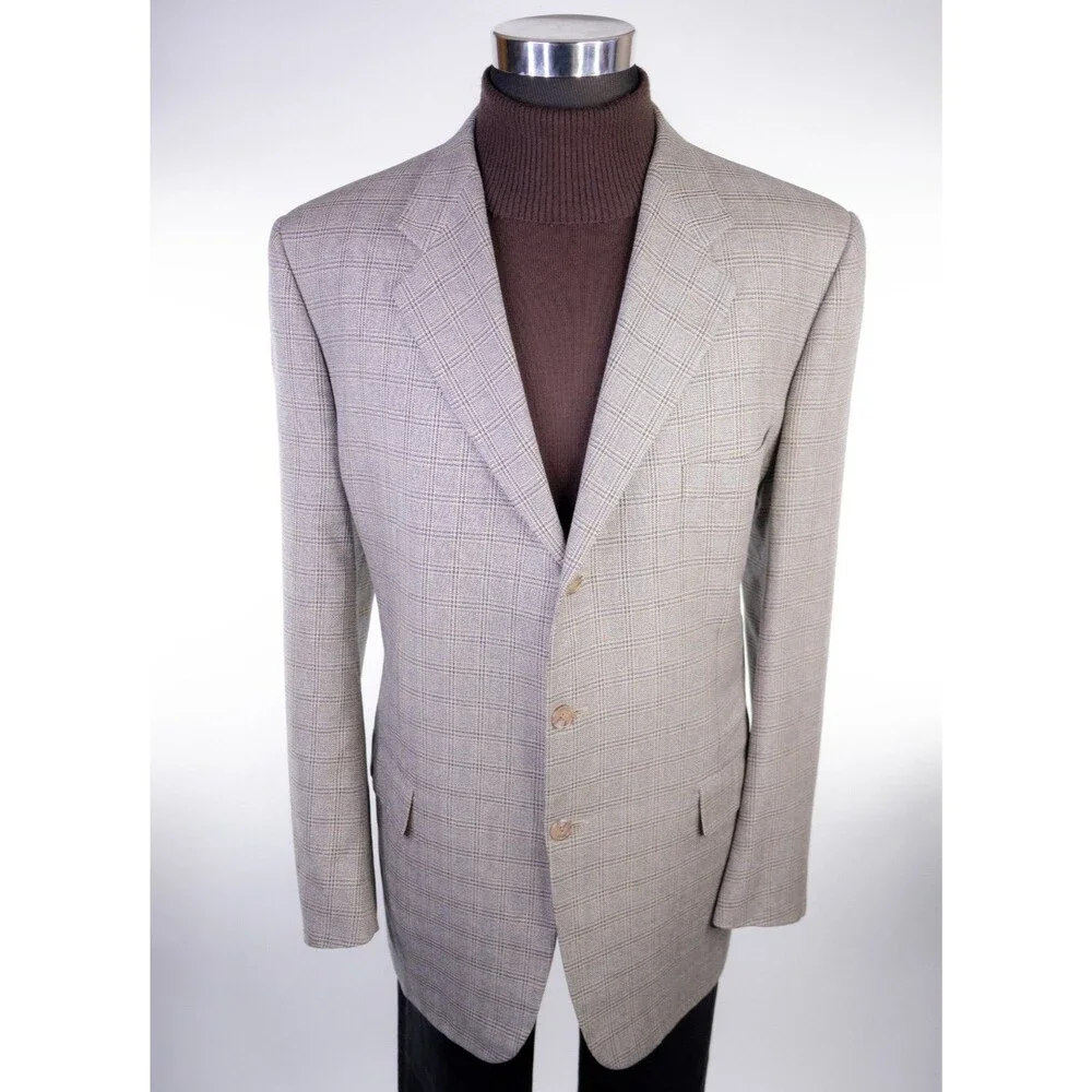 Corneliani Silk Wool Sport Coat Blazer Casual Jacket Sz 46L Windowpane 3 Button